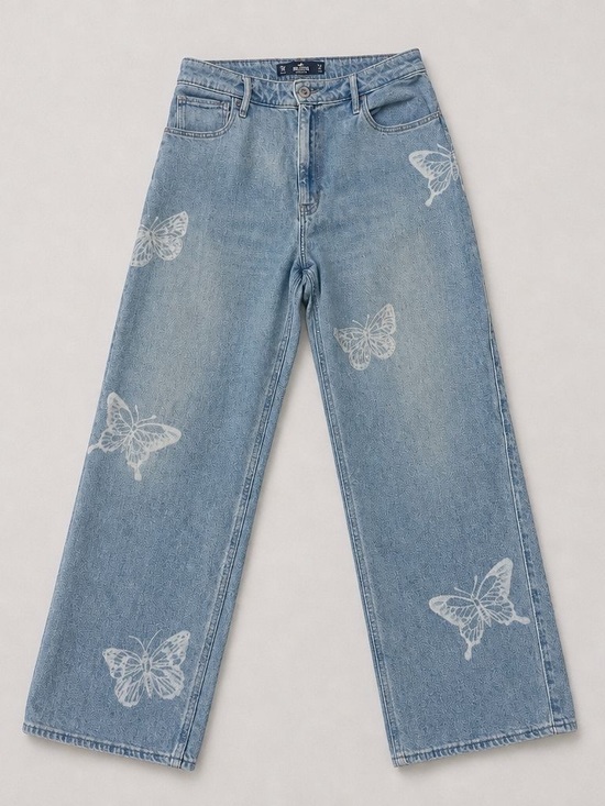 Hollister Denim - Hollister Women's Light Blue Butterfly Print Wide-Leg Jeans
